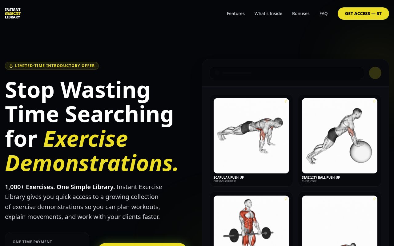 Mockup do projeto: Instant Exercise Library