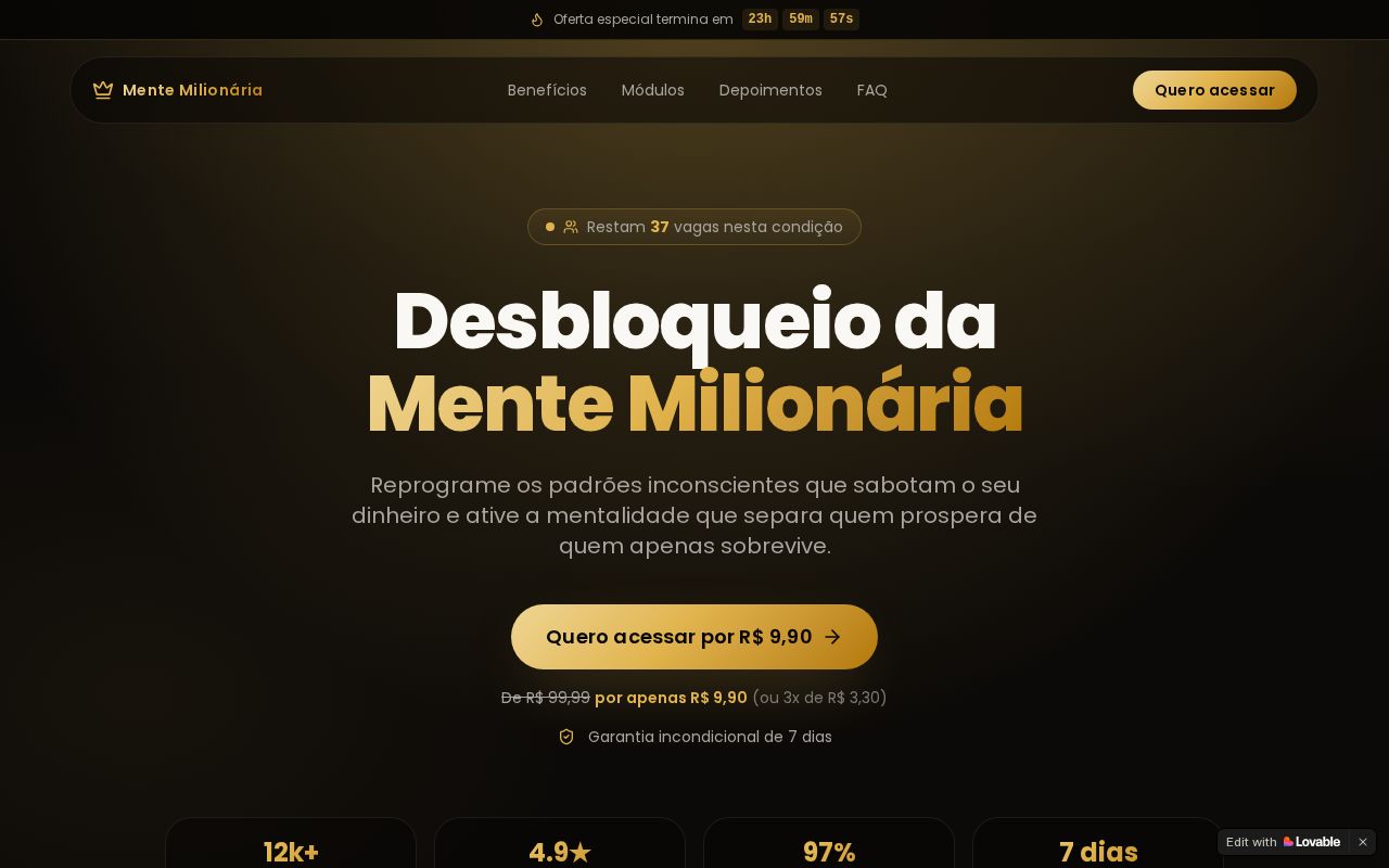 Mockup do projeto: Mente Milionária